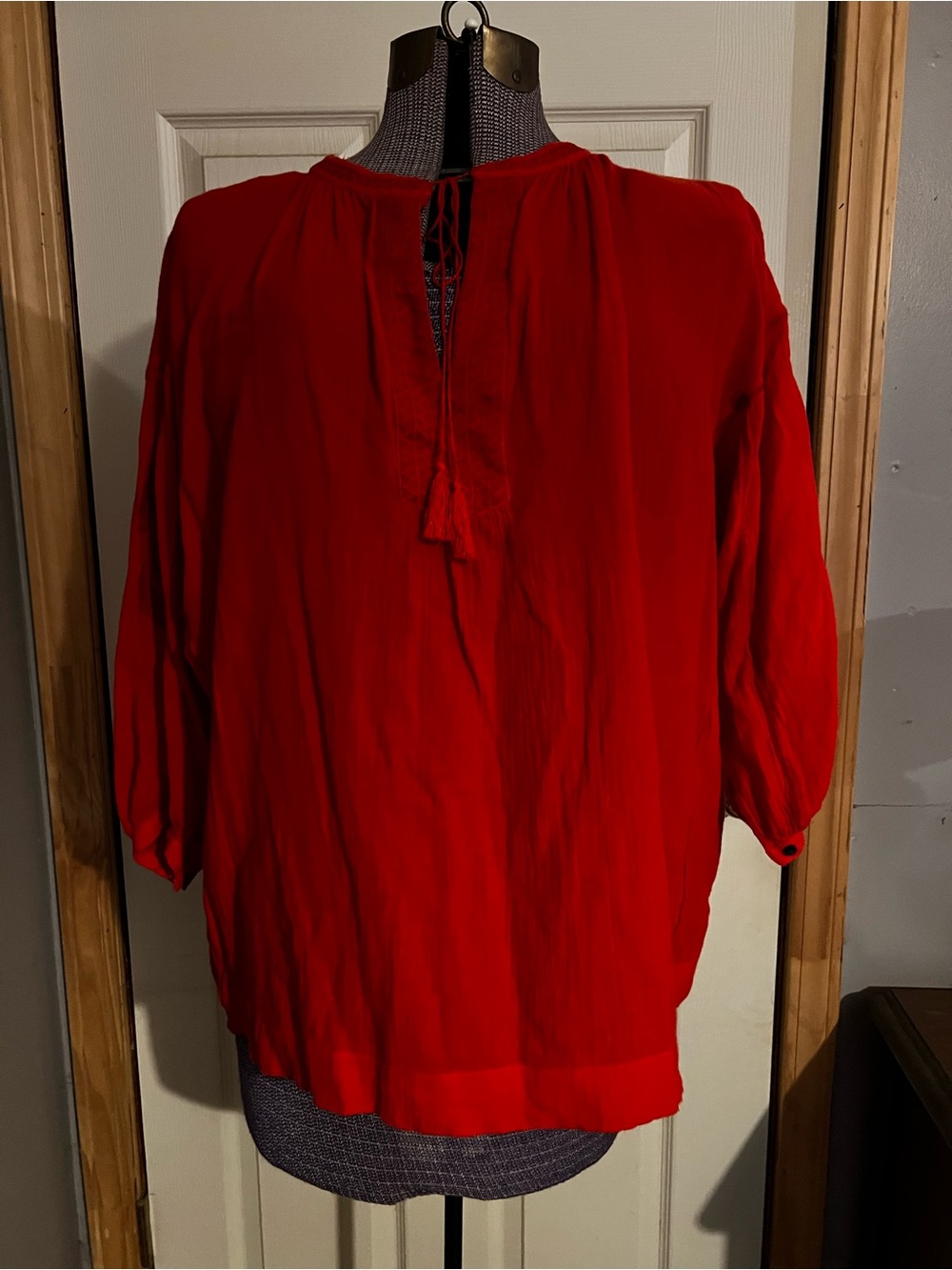 Madewell Women's Red Peasant Blouse - Lightweight Tie-Front, size XS